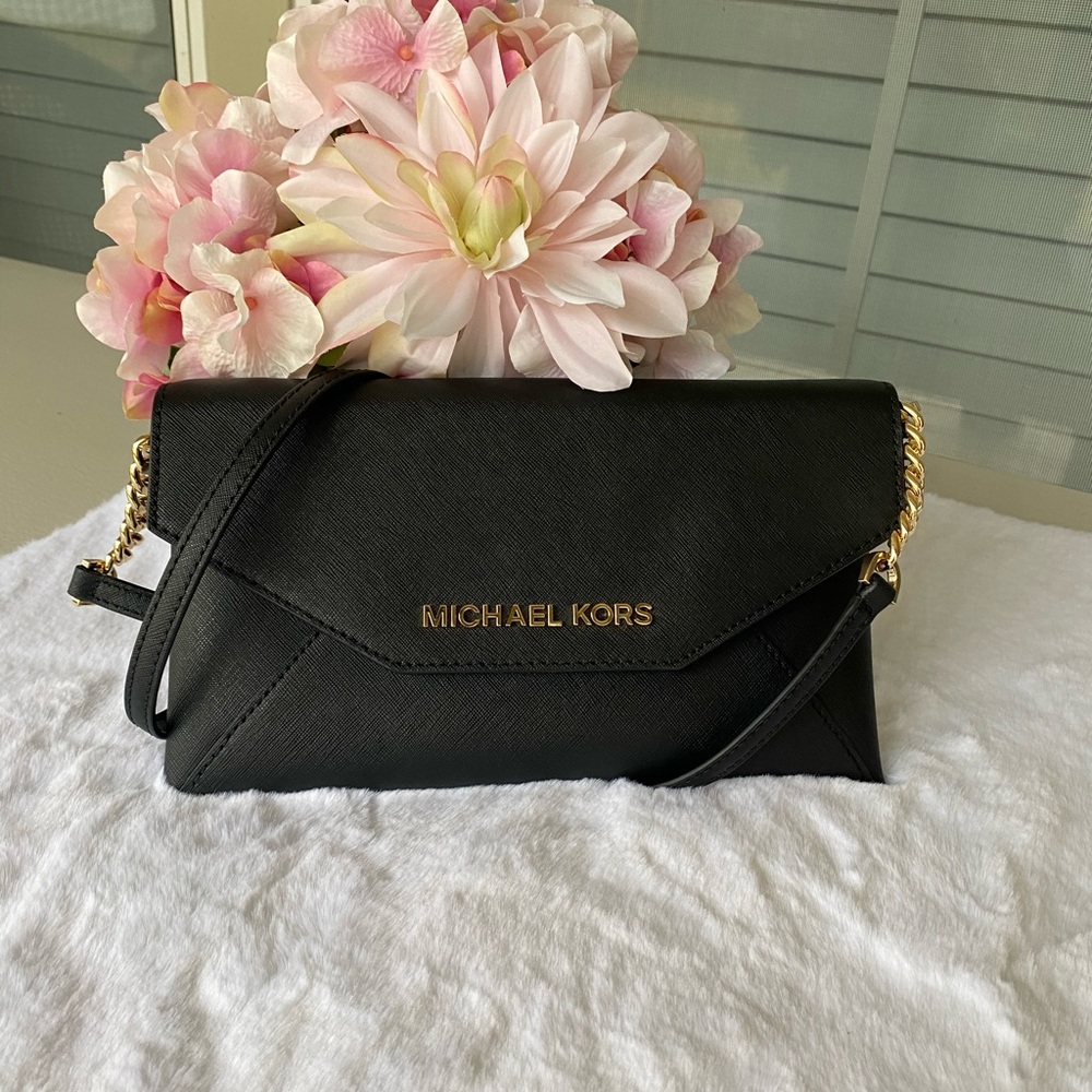 Michael Kors Black Clutch with Gold Accents - Picture 3 of 7